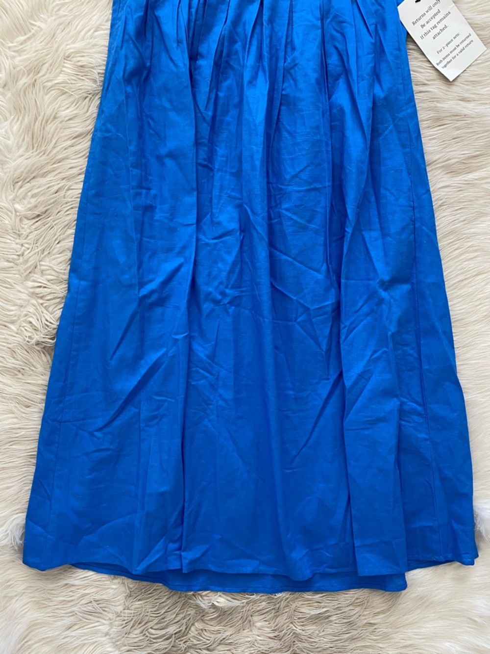 English Factory Linen Blend Flower Applique Iris Maxi Dress Sleeveless Sea Blue - Picture 11 of 14